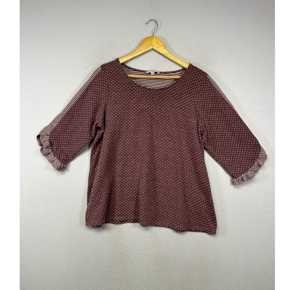 Cottagecore Mara Halverson Womens 2X Burgundy Polka Dot Ruffle Sleeve Top